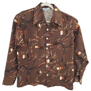 Vintage Da Presents Delfina Shirt Mens Large Brown Disco Dagger Collar 70s